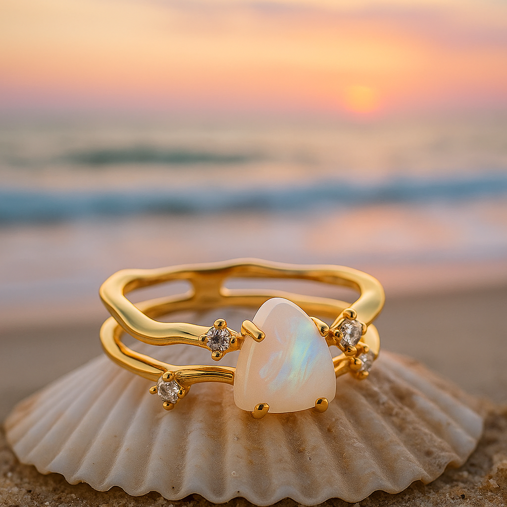 Johana | Srebrny pierścionek 925 z kamieniem księżycowym i złotymi akcentami