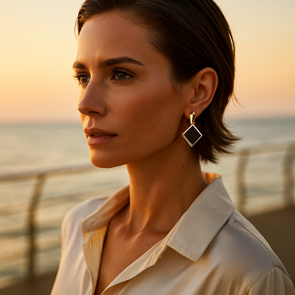 Keto | Kolczyki z kwadratowymi czarnymi kamieniami