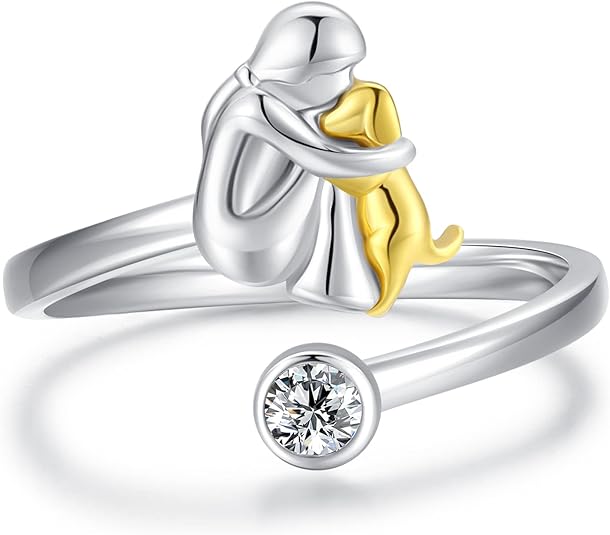 Regulowany pierścionek dla psa ze srebra próby 925 – ręcznie wykonany pierścionek dla kobiet